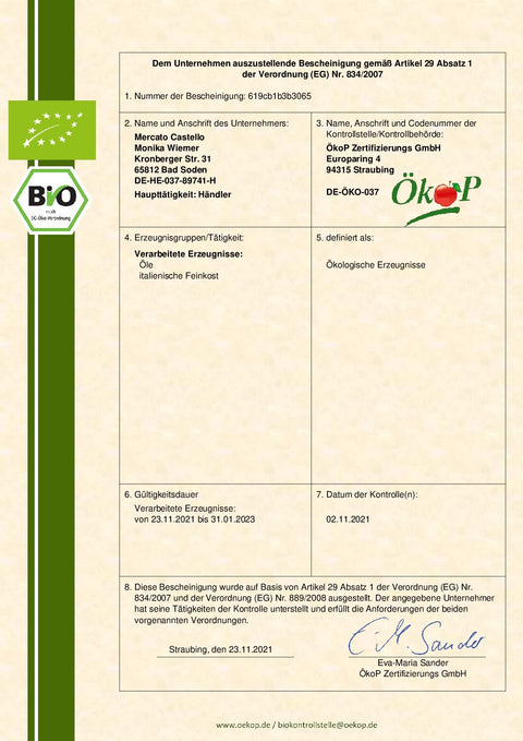 Bio-Zertifizierung für Mercato-Castello